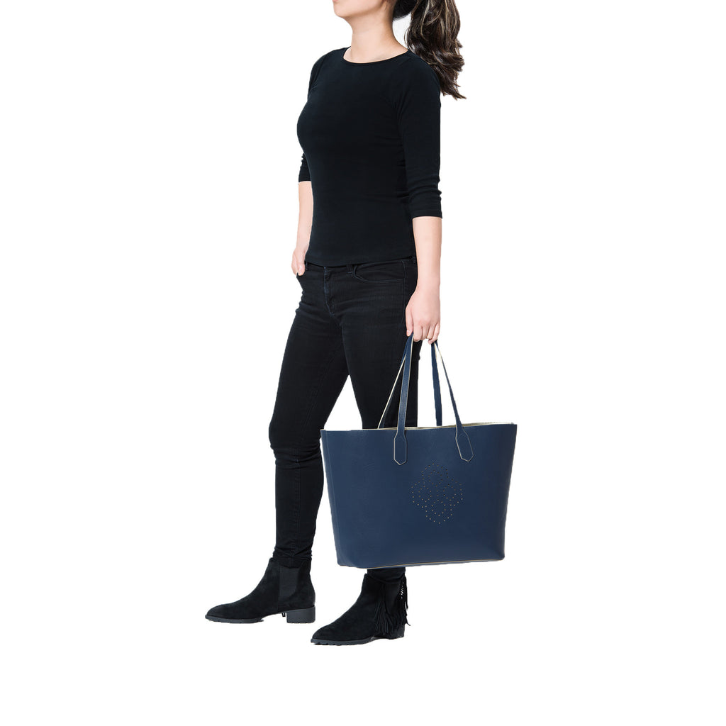 MISCHA Monogram Tote - Navy (model shot)