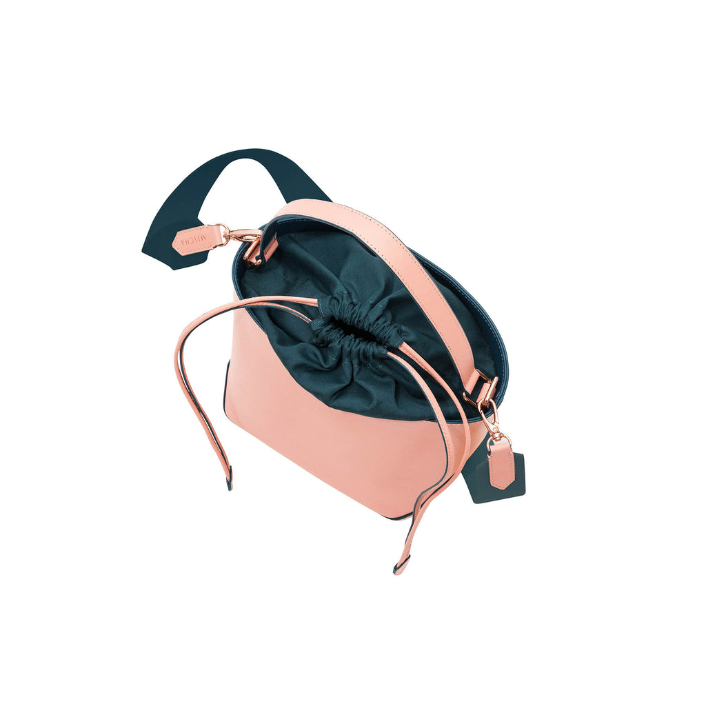 MISCHA Leather Bucket Bag - Rose (top close)