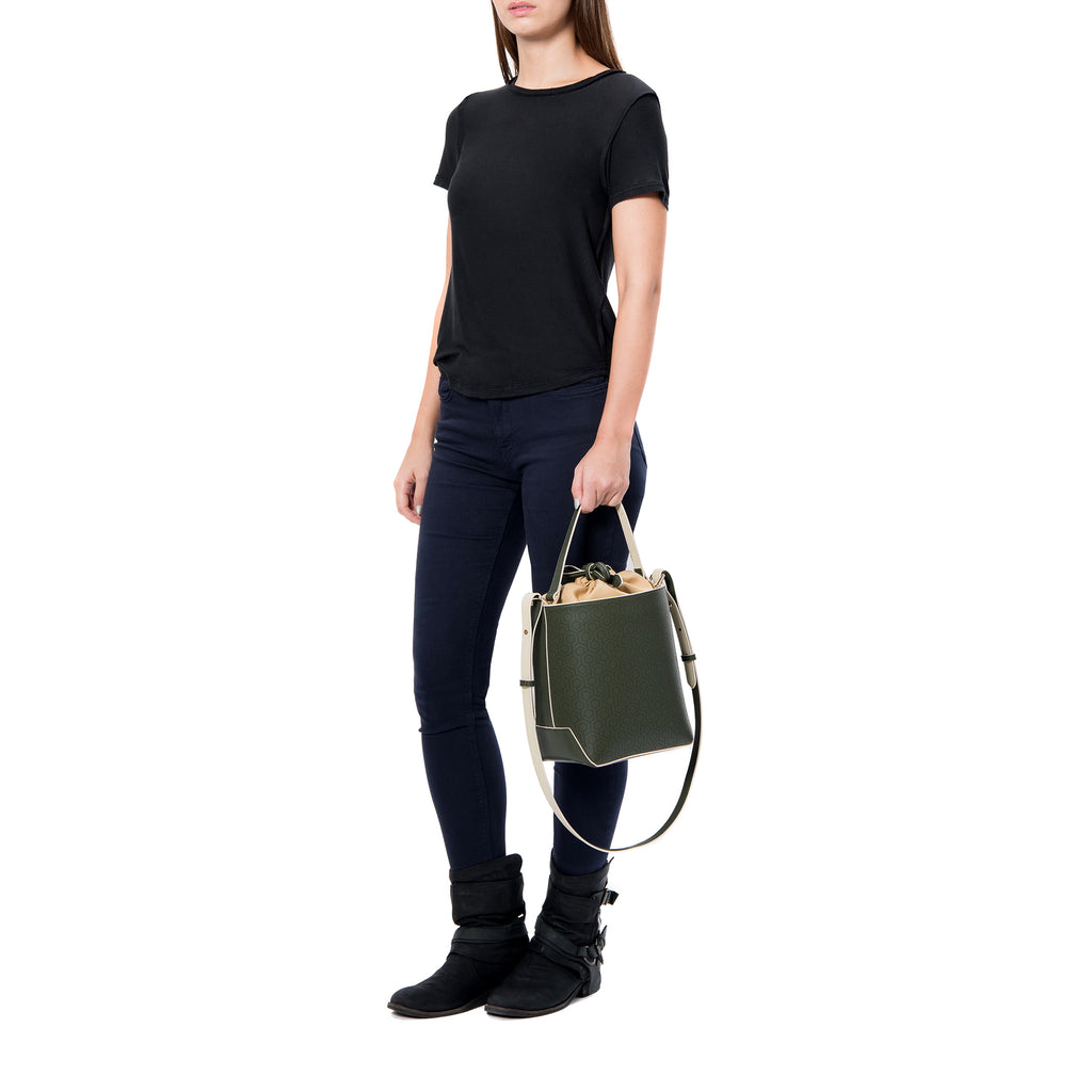 MISCHA Leather Bucket Bag - Ash (model shot)