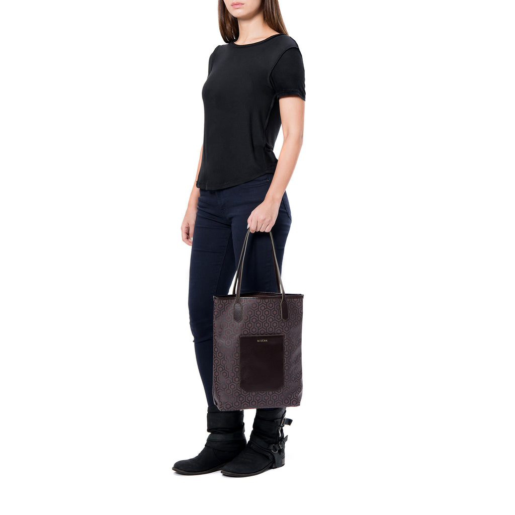 MISCHA Vertical Tote - Rosewood (model shot)