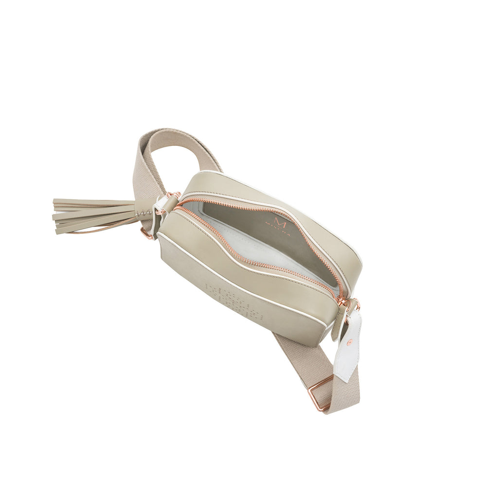 MISCHA Monogram Crossbody - Stone (top open)