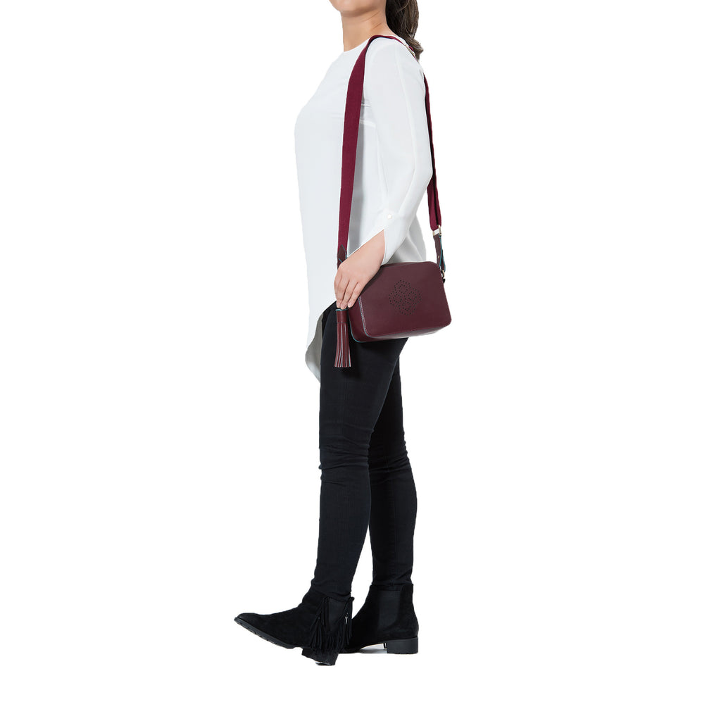 MISCHA Monogram Crossbody - Burgundy (model shot)