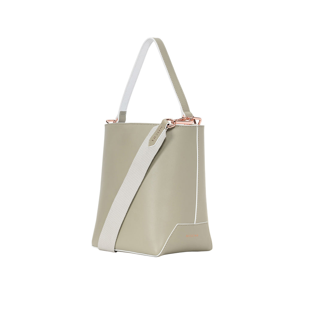 MISCHA Leather Bucket Bag - Stone (side)