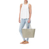 MISCHA Monogram Tote - Stone (model shot)