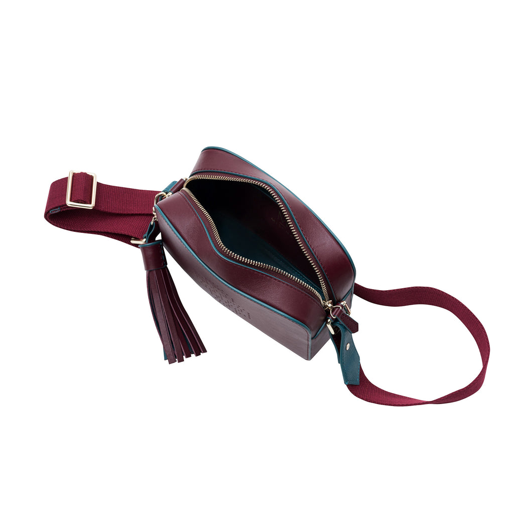 MISCHA Monogram Crossbody - Burgundy (open)